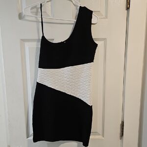 Elegant One Shoulder Black and White Dress